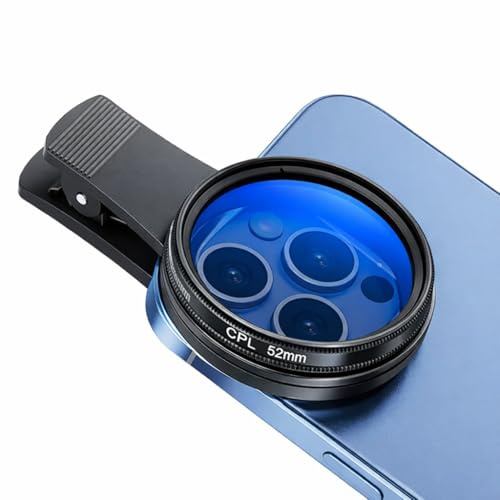 Filtre Polarisant CPL Smartphone avec Clip Universel 52 mm, Filtre Anti Reflet pour Objectif Téléphone, Compatible iPhone Android, Améliore Couleurs et Contraste pour Photo Mobile