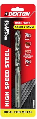Dekton HSS-R Edge Ground Drill Bit 5.5mm x 93mm | 118-Degree Angle Point | High-Speed Steel | Ideal for Metal Drilling | Versatile for Wood & Plastic | Precision Engineered for Superior Performance