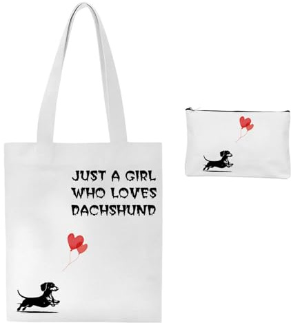 Dackel Tasche, Dackel Geschenke für Frauen, Canvas Tasche Damen Set mit Kosmetiktasche Kleine, Handtasche Groß mit Reißverschluss und Innentasche, Tragetasche Kulturtasche Damen für Reise Alltagsleben