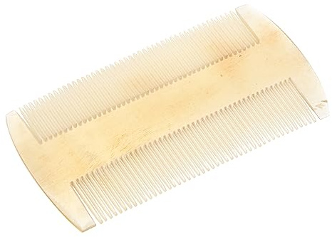 Doppelseitiger Hornkamm für Kopfhautmassage und Haarpflege Zuhause | Leichtes Reiseformat, Beige Ausführung, Handlich für Familie und Unterwegs, Kopfhaut Reinigungskamm