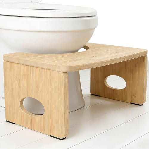 Bambus Toilettenhocker, Natürlicher Klappbar Badhocker, Ergonomischer WC Hocker für Badezimmer, Klohocker Faltbarer für Hämorrhoiden Verstopfung Blähungen