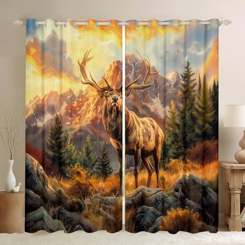 Homemissing Hirsch Fenstervorhang Wilde Tiere Blickdichte Vorhänge für Jungen Mädchen Natur Wildtiere Vorhänge 245x140cm Bauernhaus Zimmer Moderne Dekoration Raumdekoration Mikrofaser