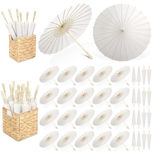 Aodaer 36 Pack 23.6in White Paper Umbrella Set with Storage Box | Oil Paper Parasol, Folding Storage Box, DIY Painting, Wedding Decor, Party, Bridal Shower, Classic Chinese Japanese Style