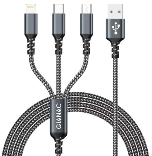 GIANAC Câble Chargeur Multi Embout Cable Multi Chargeur[1.2M] | Cable USB vers USB C/USB vers Lightning/USB vers Micro pour iPhone 15/14, Galaxy S24/S23, Pad Pro et Mini, MacBook