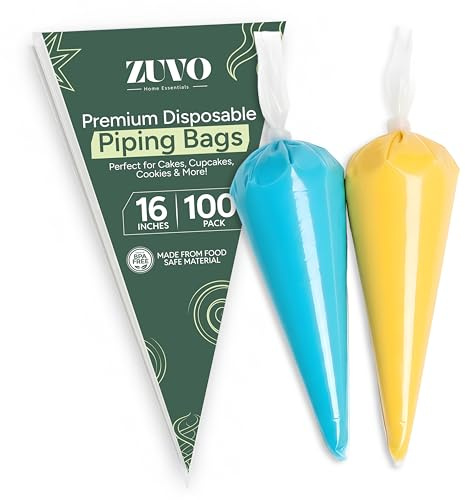 Zuvo Disposable Piping Bags (100 Pack) 16 Inch Tipless Icing Bags for Cakes