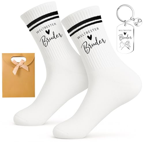 Weltbester Bruder Geschenk Set – Socken & Schlüsselanhänger & Geschenktüte