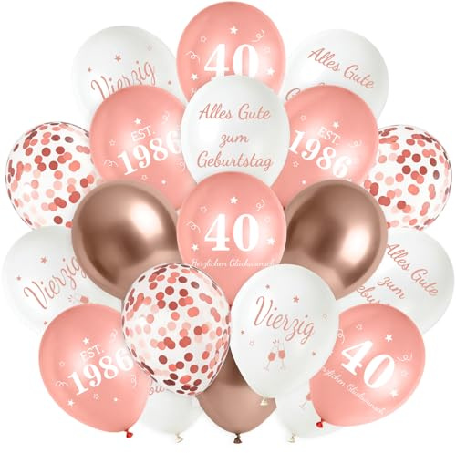 Smlper 30 Stück Luftballons Deko 40 Geburtstag Frau,40er Deko Frauen,Luftballons Roségold, Happy Birthday Latex Ballons,Alles Gute zum Geburtstag Geburtstagsdeko, Konfetti Ballon Party