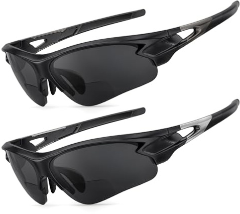 Missfive 2 Pack Durable Reading Sunglasses For Men, Sports Bifocal Sunglasses, Attractive Half-Rimless Wrap-Around Bifocal Reading Sun Glasses, UV400 Protection, Driving/Outdoors