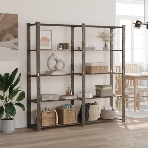 RMIHSJG Étagère de rangement en bois massif avec 5 tablettes - Gris - 170 x 38 x 170 cm - En pin - Pour atelier et maison
