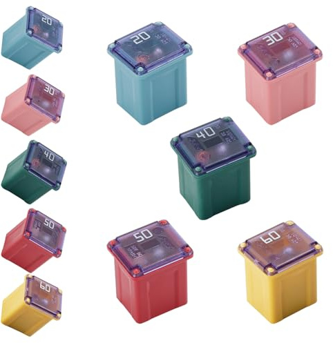 10Pcs Low Profile JCASE Fuse Assortment Set 20A 30A 40A 50A 60A | Slow-Blow Square Cartridge Automotive Fuse Kit (2 Each) for Car, Truck, SUV, Boat & Trailer Electrical Protection