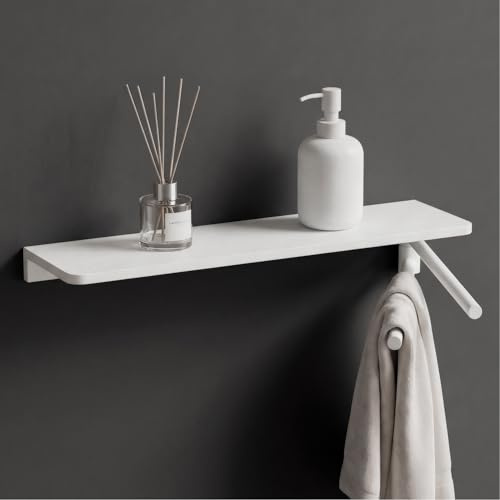 doporro Porte-Serviettes Mural 2 Barres Pliable avec Étagère de Douche | Blanc, Rangement Serviettes, à Visser, Alliage d'Aluminium, Salle de Bain Cuisine, Reglo-19