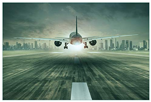 Wallario Küchenrückwand selbstklebend 90 x 60 cm, Motiv: Startendes Flugzeug - Landebahn | Spritzschutz abwischbar & pflegeleicht