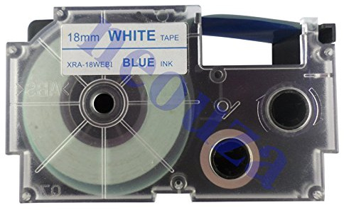 CASIO XR-18WEB1 Beschriftungsband 18 mm für Labelprinter, Weiß auf Blau | Bandbreite 18 mm; Druckfarbe Weiß, Bandfarbe Blau; passend für CASIO Labelprinter.