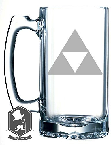 Legend of Zelda Triforce Logo Video Game Inspired 25 OZ Hand-made Etched Beer Mug Glass Stein