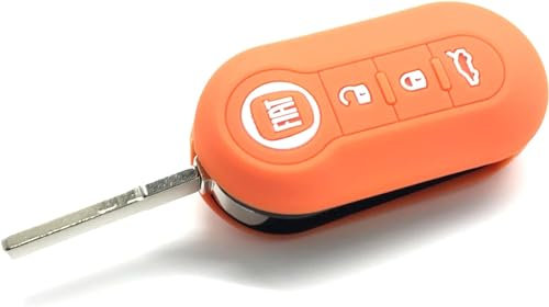 Coque de protection pour clé à rabat en silicone 100 % haute qualité avec 3 boutons compatible avec 500 L Lounge ABARTH GRANDE PUNTO BRAVA PANDA STILO LINEA (Orange)