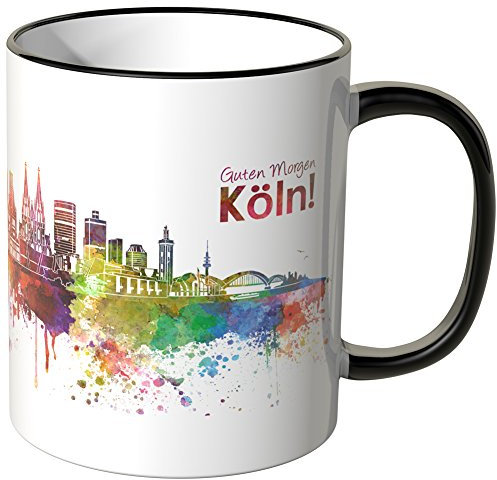 WANDKINGS® Tasse, Schriftzug Guten Morgen Köln! mit Skyline - SCHWARZ