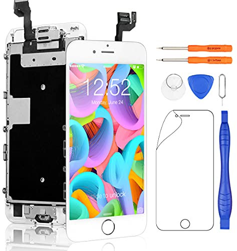 Yodoit Komplett Display für iPhone 6s LCD Bildschirm vormontiert Weiß mit homebutton, Digitizer Montage Glas Touchscreen mit Frontkamera Näherungssensor Reparaturset Ersatzbildschirm + Werkzeuge
