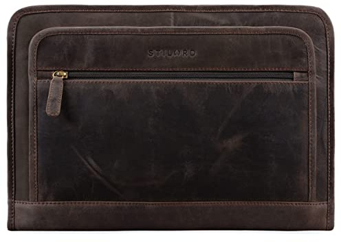 STILORD Maximilian Dokumentenmappe Leder 13,3 Zoll Vintage Schreibmappe MacBook Aktentasche Aktenmappe Farbe:dunkel - braun