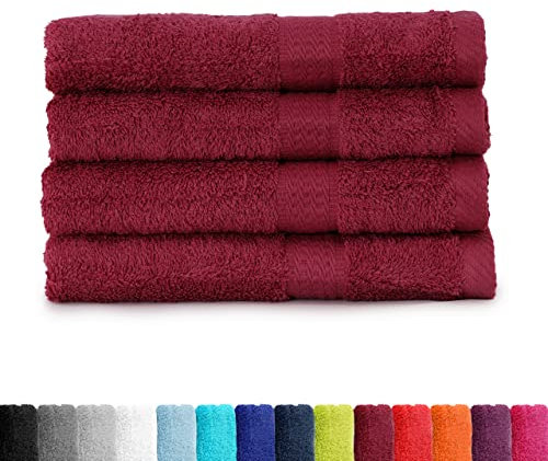 BaSaTex - Handtuch Set für Haushalt & Gäste 4er Pack - Frottee-Handtücher mit Aufhängeschlaufe aus weicher Baumwolle in 50x100cm- Waschtücher für Bad Öko-Tex Made in Green - Bordeaux