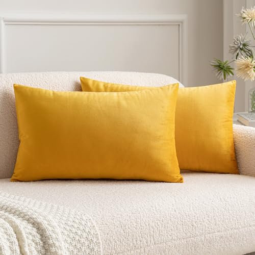 MIULEE 2er Set Samt Kissenbezug Kissenhülle Dekorative Dekokissen Sofakissen Couchkissen Wurfkissenbezug mit Verstecktem Reißverschluss Sofa Schlafzimmer Büro 12x 20 Inch 30 x 50 cm Orangegelb