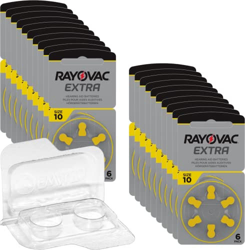 60 Rayovac Extra Advanced Talla 312-10x 6 Blister de Pilas para audífonos PR41 Braun 24607 + Caja para 2 Pilas para audífonos, Caja para pilas de botón de hasta 12 mm x 6 mm (diámetro x altura)