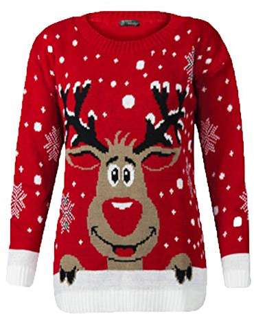 CHIYEEE Damen Weihnachtspullover Lustig Hässliche Pulli Strickpullover Ugly Weihnachtspulli mit weihnachtlichen Motiven Weihnachtsparty Christmas Sweater Rot M