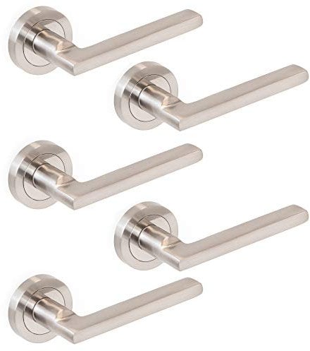 Emuca - Internal Door Handles, Batch of 5 Sets of Internal Door Handles with D.50mm (1,9 inch) Rose, Aluminium and zamak, Satin Nickel.