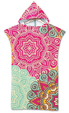 Hiser Mikrofaser Poncho-Bademantel Strandtuch Erwachsene mit Kapuze - 75x110cm, Helles Cyan