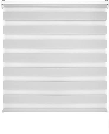 Blindecor Lira doppelrollo - duo rollo tag und nacht Silbergrau - 150 x 180 cm (Breite x Länge) | Stoffgröße 147 x 175 cm | Fensterrollo zebra