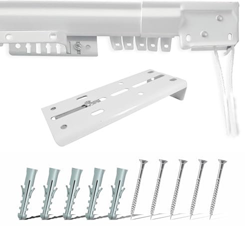 Binario per Tende Estensibile in Acciaio Zincato Laccato Bianco, Apertura Personalizzabile con Corda, Binario Tenda Soffitto o a Parete con Supporti, Scorritenda, Riloga per Tende (DA 168 A 300 CM)