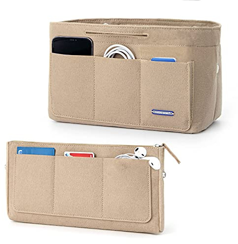 Lucky Sign - Taschenorganizer für Handtaschen Innentaschen - Handtaschen Organizer mit Schlüsselkette Brieftaschen, Multifunktional Taschen Organizer aus Filz, 26x11x16cm - Beige