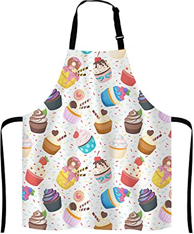Lefolen Niedliches Cupcake-Muster, verstellbare Latzschürze, süßes Dessert, Kochen, Küchenschürze für Männer und Frauen