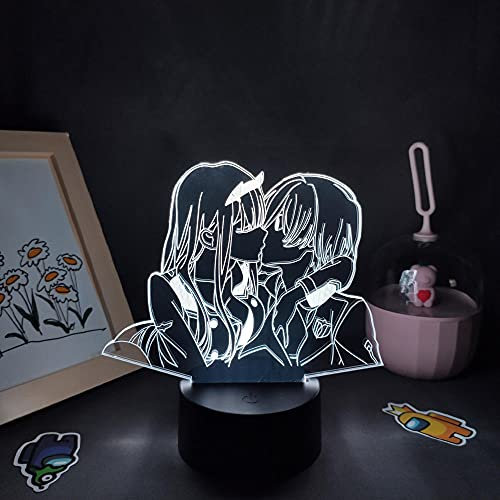 Liebling in den Franxx-Action-Figuren Zero zwei 02 Hiro RGB 3D LED-Lampe Nachtlichter Schlafzimmer Dekorative Tischlampe Geburtstagsgeschenk-7 Farbe keine Fernbedienung