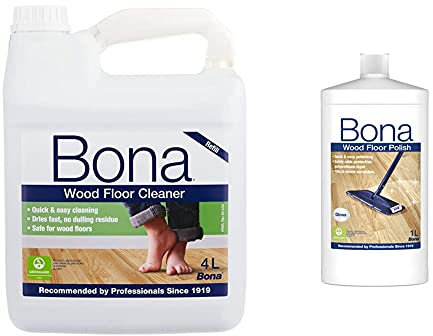 Bona Wood Floor Cleaner Liquid Refill - 4 Litre Refill Bottle & Wood Floor Polish Gloss- 1Lit - WP511013011