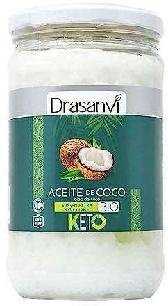 DRASANVI ACEITE DE COCO VIRGEN EXTRA KETO CERTIFICADO BIO - Cocos procedentes de agricultura ecológica - Apto para cocinar, freír, hornear - VEGANO - SIN GLUTEN - Envase de cristal - 500ml