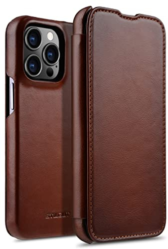 StilGut cover a libro compatibile con iPhone 13 Pro Max (6.7) custodia in pelle ultrasottile, apribile di 360 gradi, cover in pelle – Cognac nappa