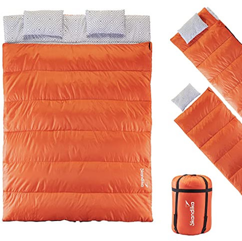 Skandika Schlafsack Iceland Double | XXL Doubleschlafsack mit Polycotton-Innenfutter für Erwachsene, trennbar, Doppelschlafsack, bis 3°C, 220 x 150 cm | Winter Outdoor Camping Wandern (Cayenne)