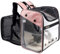 Trasportino Zaino Espandibile per Cani Gatti 10kg, Borsa da Trasporto per Viaggio, Trasparente Traspirante Pieghevole con Cuscino in Peluche per Animali Domestici, Compagnia Aerea Approvata (Rosa)