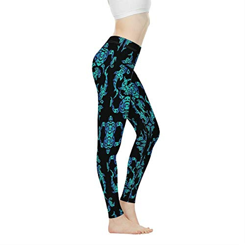 Biyejit Polynesian Sea Turtle Yoga Pants for Women High Waisted Workout Pants