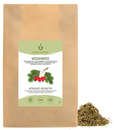 Weißdorn Loser Tee (1kg), Weißdorn Blätter mit Blüten, Weissdorn getrocknet und geschnitten, 100% Natürlich und rein für die Zubereitung von Kräutertee und Weißdorntee