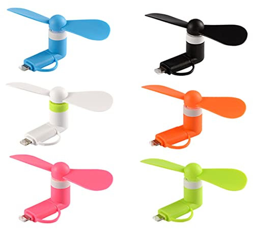 Gfytdxe Lot de 6 mini ventilateurs colorés et puissants 2 en 1 pour iPhone, iPad, smartphone Android, tablette, accessoires d'été pour téléphone portable