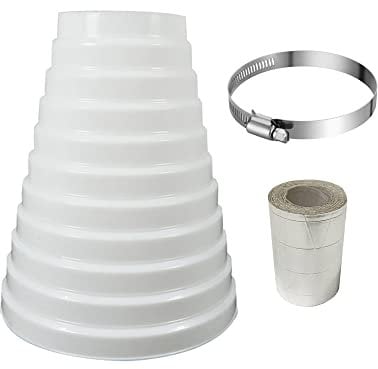 Oneyijun 100-200mm ABS Ducting Reducer Round Pipe Multi Reducer Extractor Fan Ventilation Systems Hose Connector Adapter Diameter White Tube Reducing Ring Duct with Stainless Steel Clamp and Tape