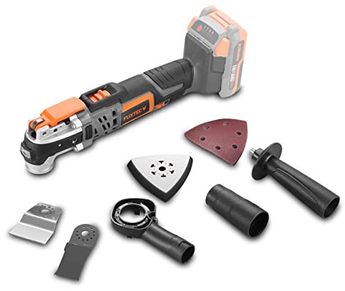 FUXTEC 3in1 Akku Multifunktionswerkzeug FX-E1MT20 20V – Sägen, Schleifen, Schaben – mit Absaugvorrichtung – Einfacher Werkzeugwechsel (ohne Akku & Ladegerät)