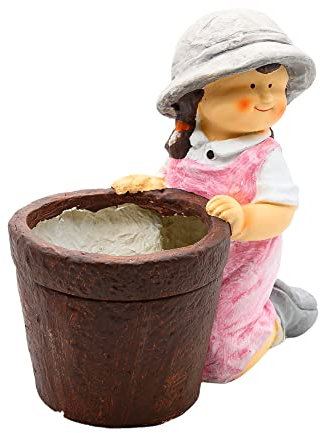 Wichtelstube-Kollektion XL Gartenfigur Biggi Dekofigur mit Blumentopf Outdoor Gartenfiguren 34 x 19 x 32 cm Garten Pflanzkübel Wetterfest Gartendeko draußen