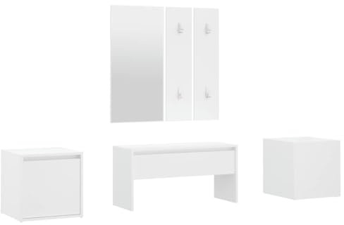 vidaXL Garderobenset, Flurgarderobe mit Flurbank Spiegel 2 Garderoben Box, Garderobe Garderobenpaneele, Wandgarderobe Flurmöbel, Weiß Holzwerkstoff