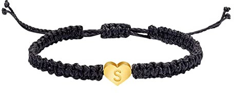 NCQiFei Armband 26 Buchstaben Pärchenarmband Partnerarmband Schwarz Personalisiert Geflochtene Handgefertigt mit Gold Herz Initialen für Paare Geschenk für Männer, Frauen, Mädchen (S, One Size)