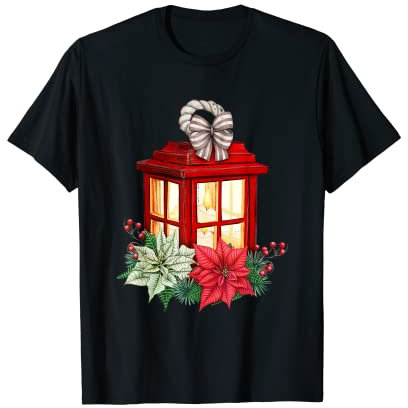 Poinsettia Navidad flor planta vela linterna luz Camiseta