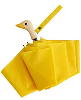SERUMY Folding Umbrella Semi-Automatic Sun Umbrella Cute Duck Head Wood Handle 8K Folding Windproof Black Coating Uv Protection Rain Umbrella-Yellow-C
