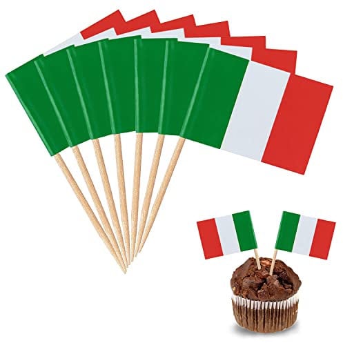 YXHZVON 100 Stück Italien Flagge Zahnstocher, Cocktail Stick Flaggen Mini-Flagge Cupcake Toppers Stick für Party Food Cake Obst Geschirr Party Pub Dekoration