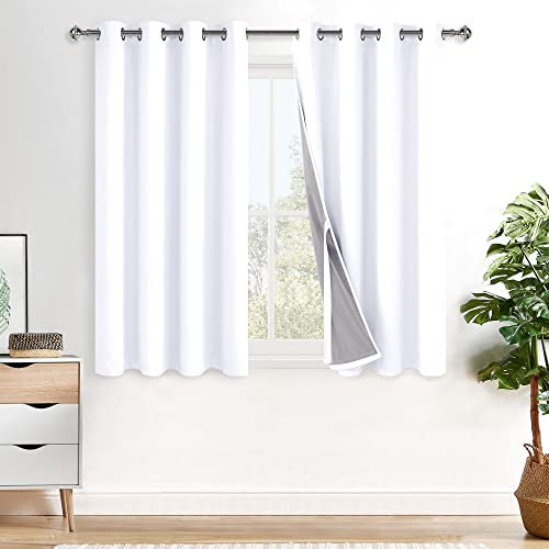 XWZO 100% Blickdicht Vorhänge Weiß, Doppellagige Dicker Verdunklungsvorhänge mit Ösen, Schallschutz Thermovorhänge 2er Set Schlafzimmer Gardinen, Blackout Curtain, 145x140 cm(HöhexBreite)